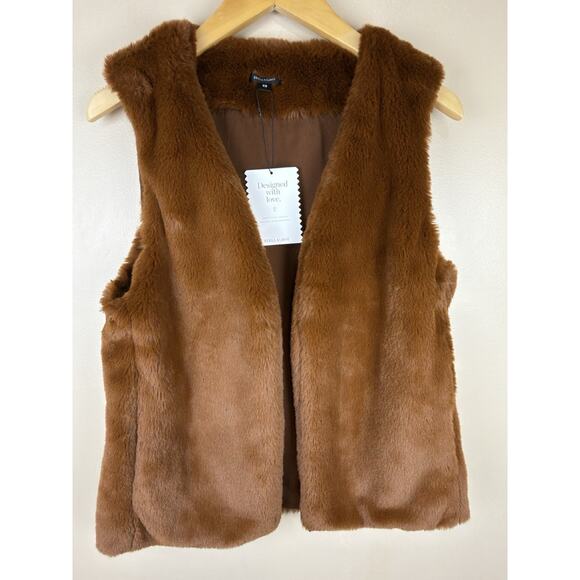Stella & Dot Soft Faux Fur Vest Women XS Rusty Brown NWT Cozy Open Front - Picture 3 of 11
